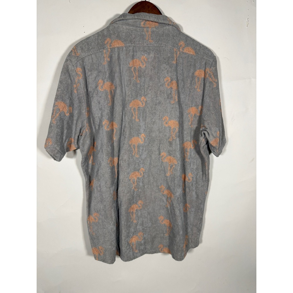 OAS Mens XL Flamingo Terry Cotton Shirt Grey Peach Short Sleeve Button Down - Picture 4 of 8